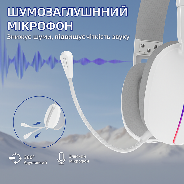 Наушники Attack Shark L90 Белые Беспроводная Игровая гарнтура, Радиоканал/Bluetooth. Съемный Микрофон, Динамическая RGB Подсветка 837492784823 фото