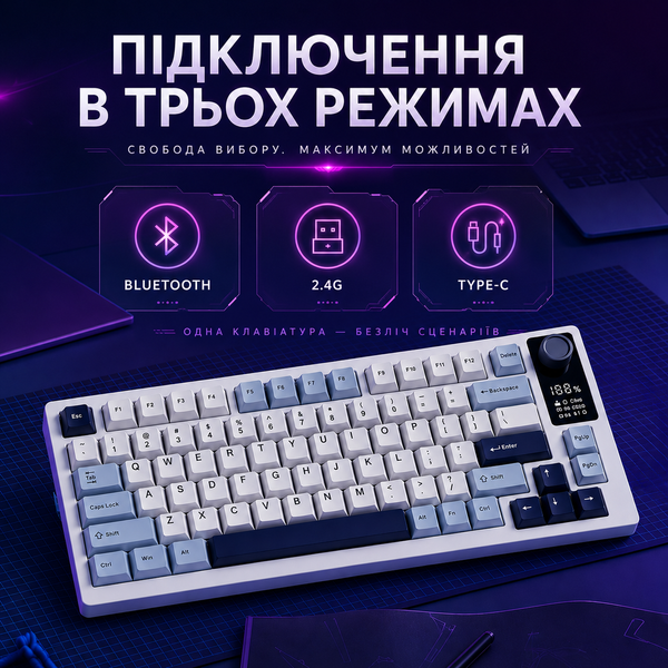 Механическая беспроводная клавиатура LANGTU LT75 с переключателями hotswap, Type-C, Bluetooth, 2,4 ГГц, RGB подсветка, 75 клавиш 980879087987 фото