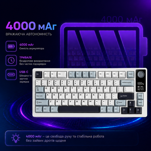 Механическая беспроводная клавиатура LANGTU LT75 с переключателями hotswap, Type-C, Bluetooth, 2,4 ГГц, RGB подсветка, 75 клавиш 980879087987 фото