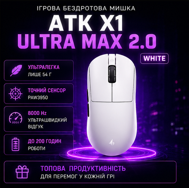 Игровая беспроводная мышка ATK X1 Ultra Max 2.0 White 1512353626 фото