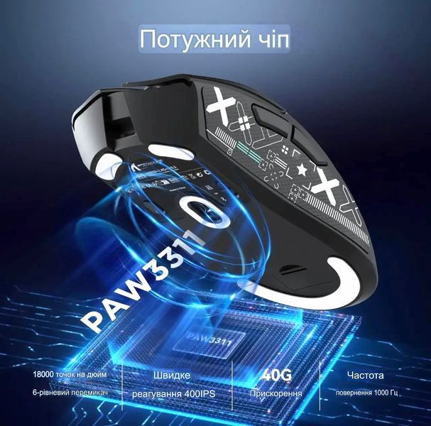 Ігрова Бездротова миша Attack Shark R1 Black 1000Hz 18000dpi PAW3311 3218501847 фото