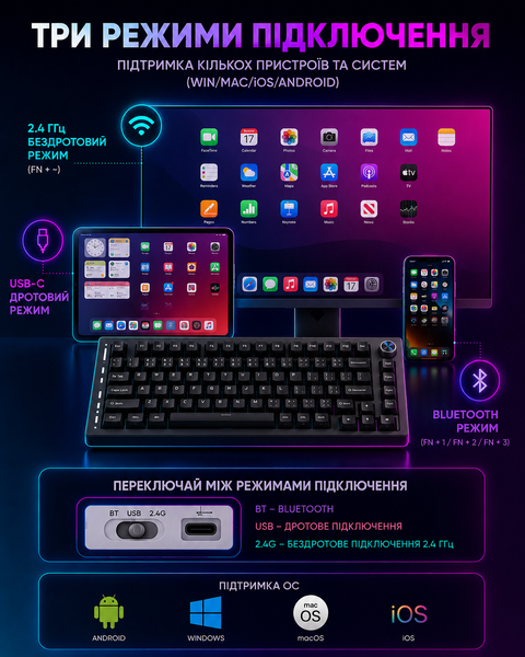 Клавіатура дротова Ajazz AK820 Mechanical Keyboard Hot-swap Black 9493 фото