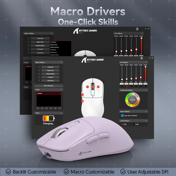 Бездротова ігрова надлегка миша Attack Shark X3 PAW3395 Bluetooth 2.4G 26000dpi, 650IPS, 49g 493 фото