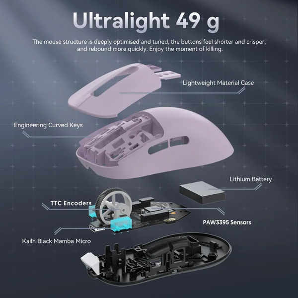 Бездротова ігрова надлегка миша Attack Shark X3 PAW3395 Bluetooth 2.4G 26000dpi, 650IPS, 49g 493 фото