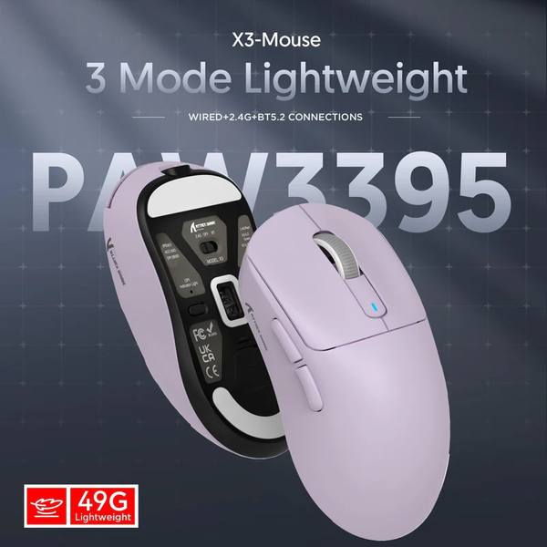 Бездротова ігрова надлегка миша Attack Shark X3 PAW3395 Bluetooth 2.4G 26000dpi, 650IPS, 49g 493 фото