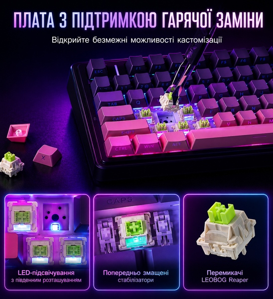Беспроводная игровая клавиатура AULA F75 Pink gradient 485485935395 фото
