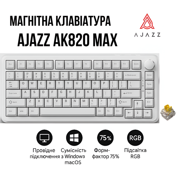Магнітна клавіатура Ajazz AK820 MAX RGB Magnetic White 685987 фото