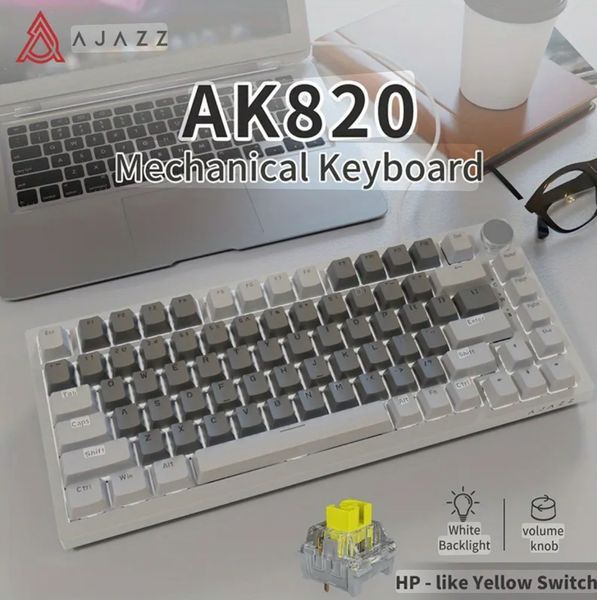 Ігрова Клавіатура AJAZZ AK820 Whi-Grey Дротова Механічна З Підтримкою HOT-SWAP Yellow Switch 3425 фото