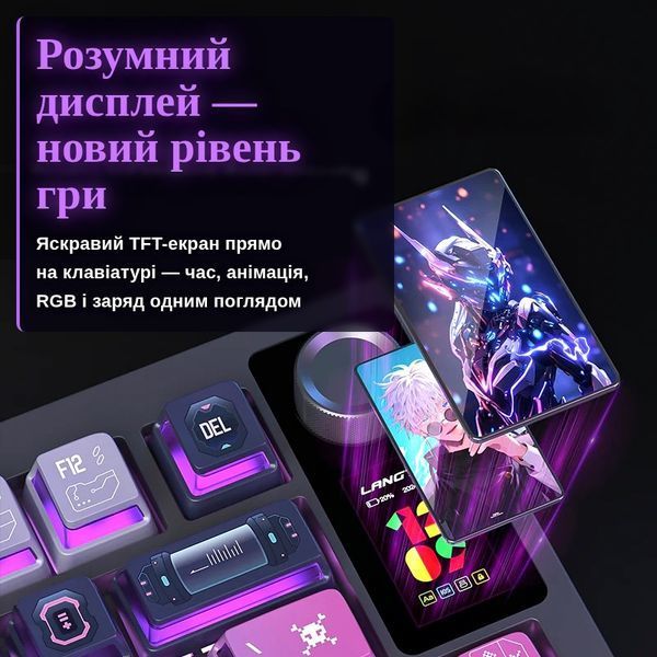 LANGTU LT75 Pro &mdash; бездротова механічна клавіатура 75%, Gasket, Hot-swap, TFT-екран, RGB, BT 5.0 / 2.4GHz, Green 8463739473 фото