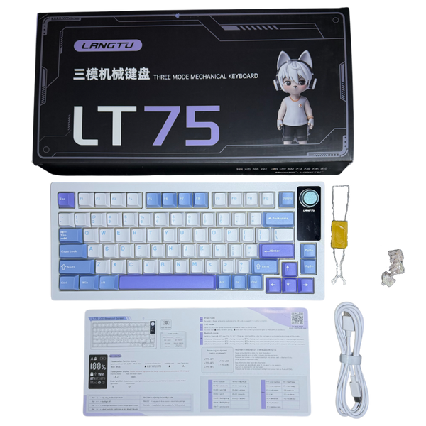 Механічна бездротова ігрова клавіатура LANGTU LT75 з перемикачами hotswap, Type-C, Bluetooth, 2,4 ГГц, RGB підсвітка, 75 клавіш  2542345634 фото