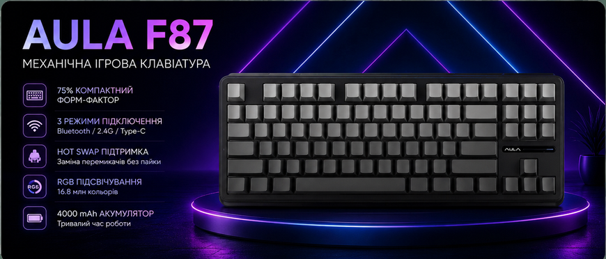 Беспроводная клавиатура AULA F87 Grey 402429048 фото