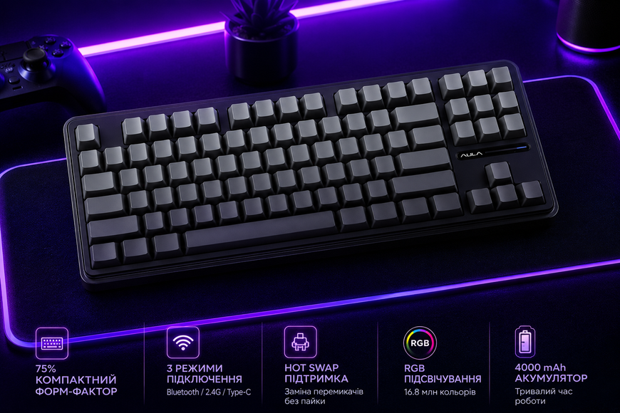 Беспроводная клавиатура AULA F87 Grey 402429048 фото